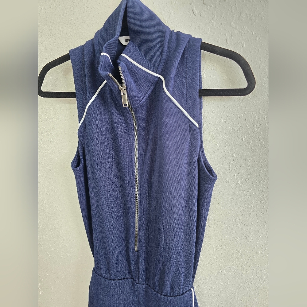Spanx Airessentials Pique Sleeveless Mockneck Wide Leg Jumpsuit Sz Medium Navy - Picture 5 of 10